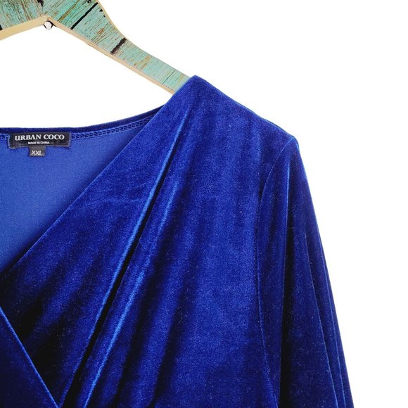 Urban Coco Blue Velour Long Sleeve V-Neck Maxi Evening Gown, XXL, NWOT - Picture 6 of 11